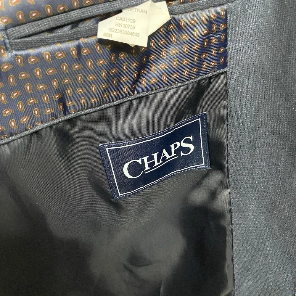 Chaps Navy Blue‎ Men's Sport Coat 48R Lined Jacket. Suede Feel